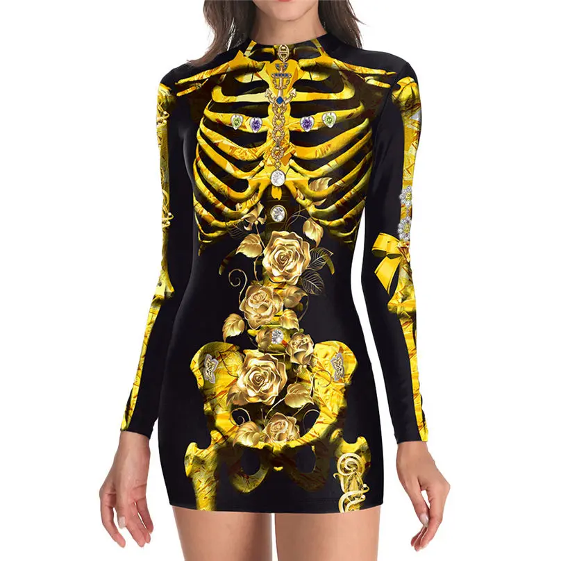 Новинка модное платье с принтом для девочек платья на Хэллоуин облегающие