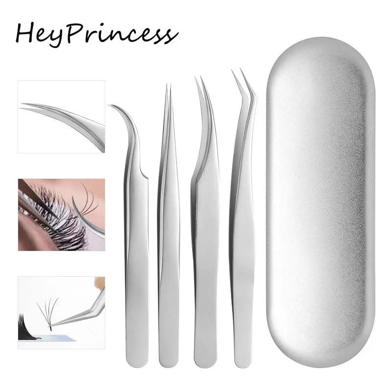

1/4 pcs Stainless Steel Black Curved Straight Eyebrow Tweezers Clipper Rhinestone Picking Tool False Eyelash Nail Art Tool