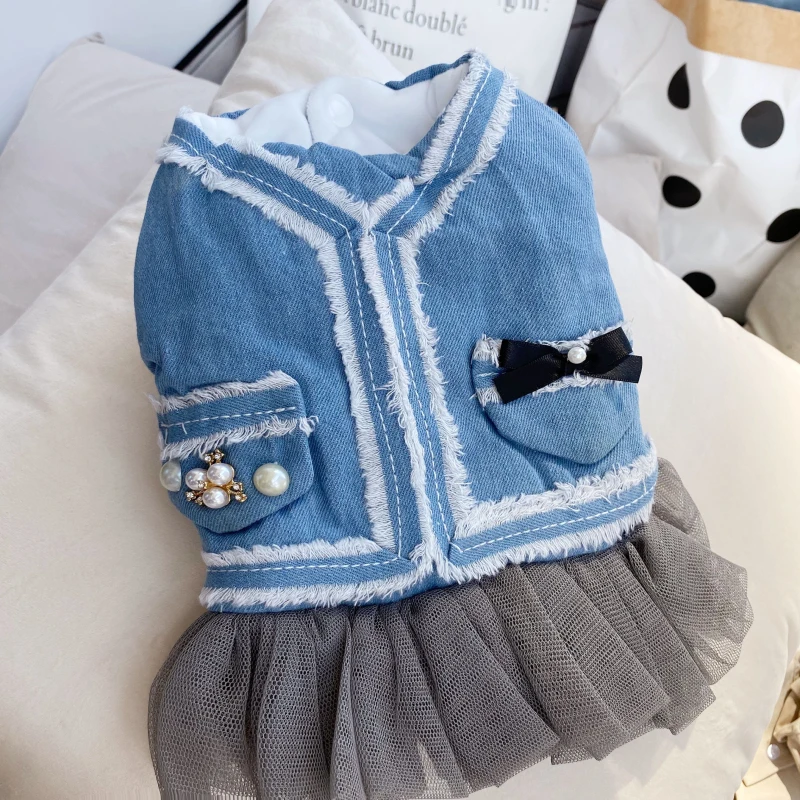 

Зимнее платье для домашних животных, Джинсовая юбка для кошек, щенков, собак, джинсовый костюм чихуахуа, йоркширского терьера, померанского ...