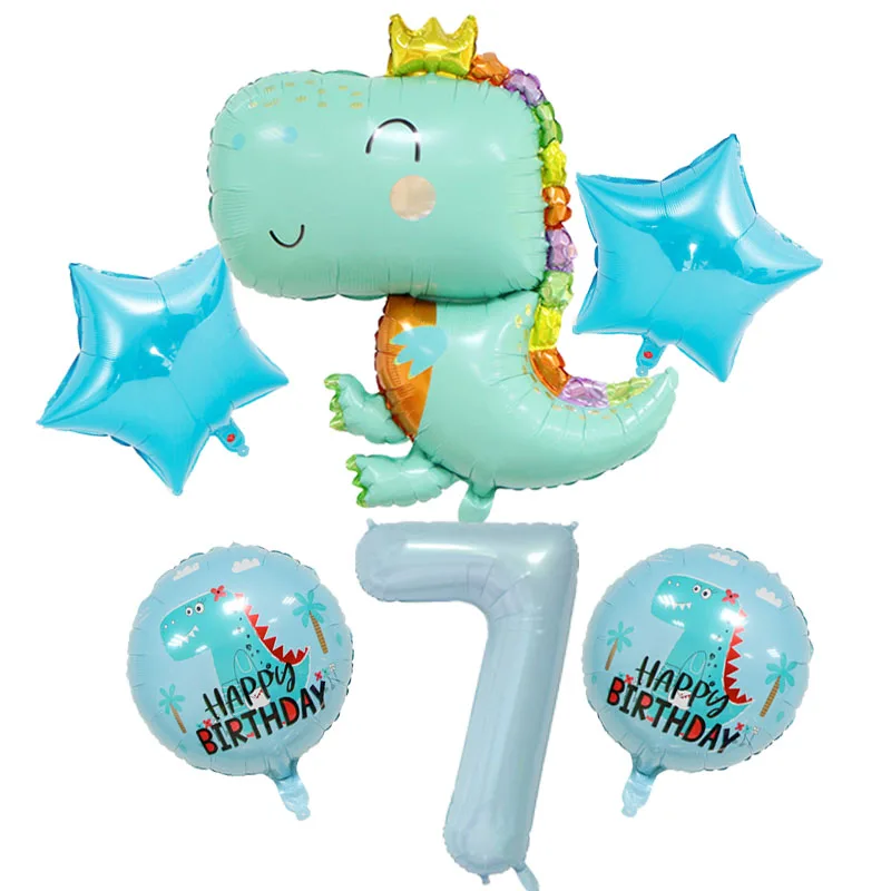 6 шт./лот 40 дюймов светло-голубые цифры шары с короной динозавр воздушный шар Дети