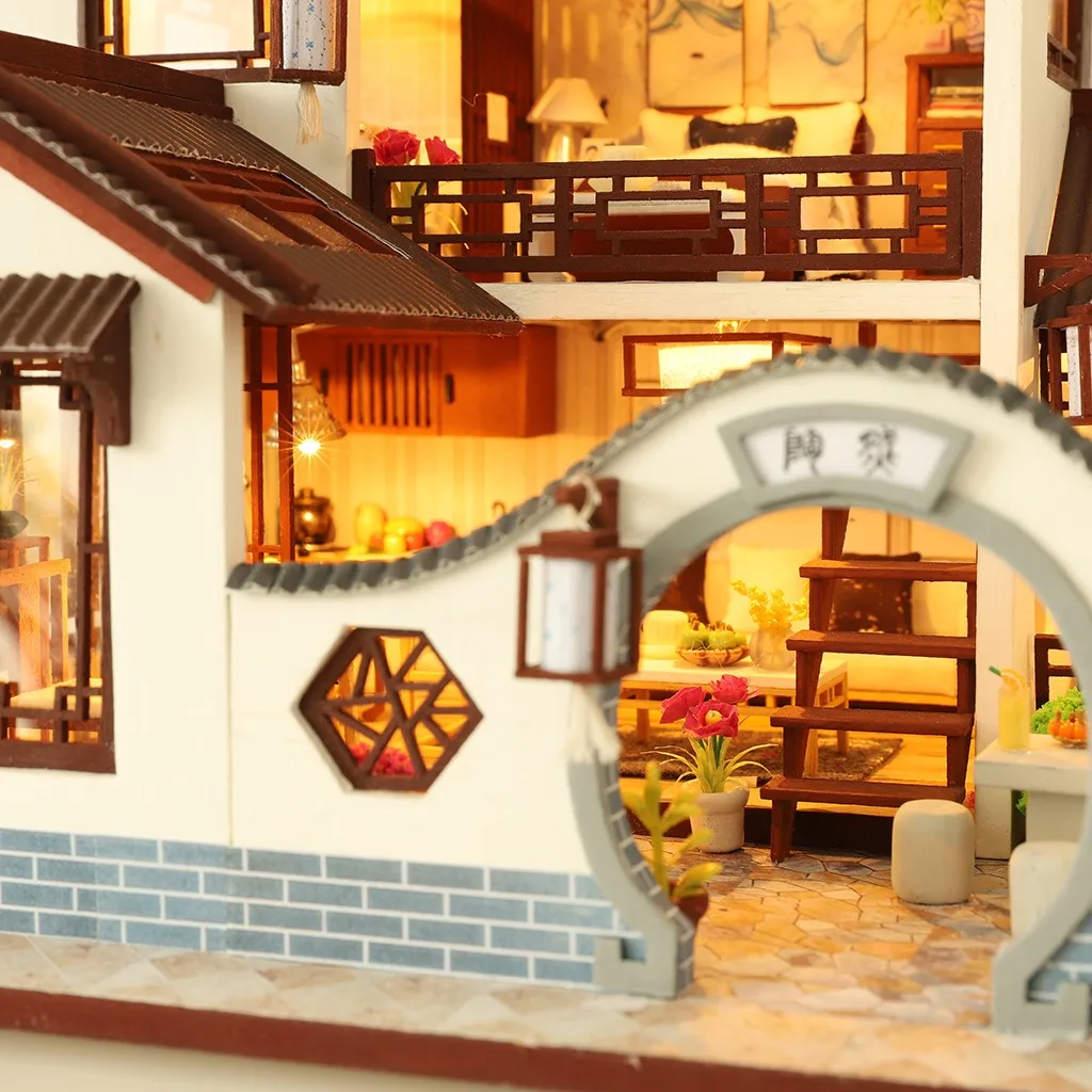 Большой 3d деревянные кукольные домики Миниатюрный Кукольный Домик Diy с мебели светодиодный свет дом Мечта в древнем городе девушки подарок на день рождения