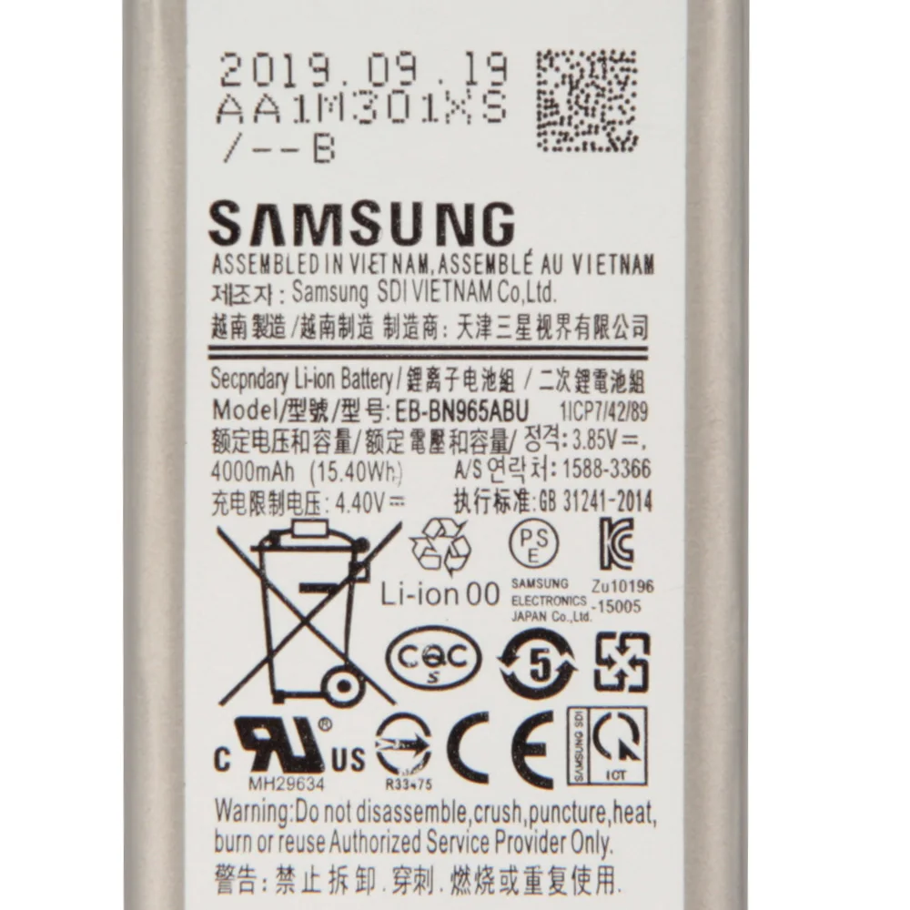 

Original Samsung Battery EB-BN965ABU For Samsung Galaxy Note9 Note 9 N9600 N960F 4000mAh Phone Battery
