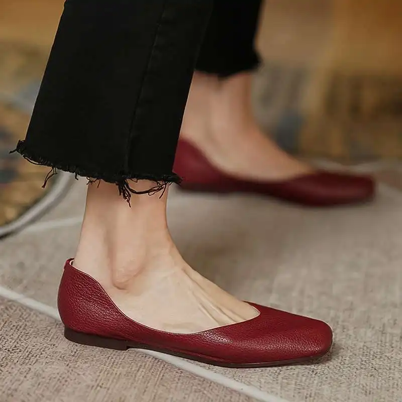 

Krazing Pot natural leather square toe low heel breathable cozy shoes simple style solid beauty lady party basic women pumps L11