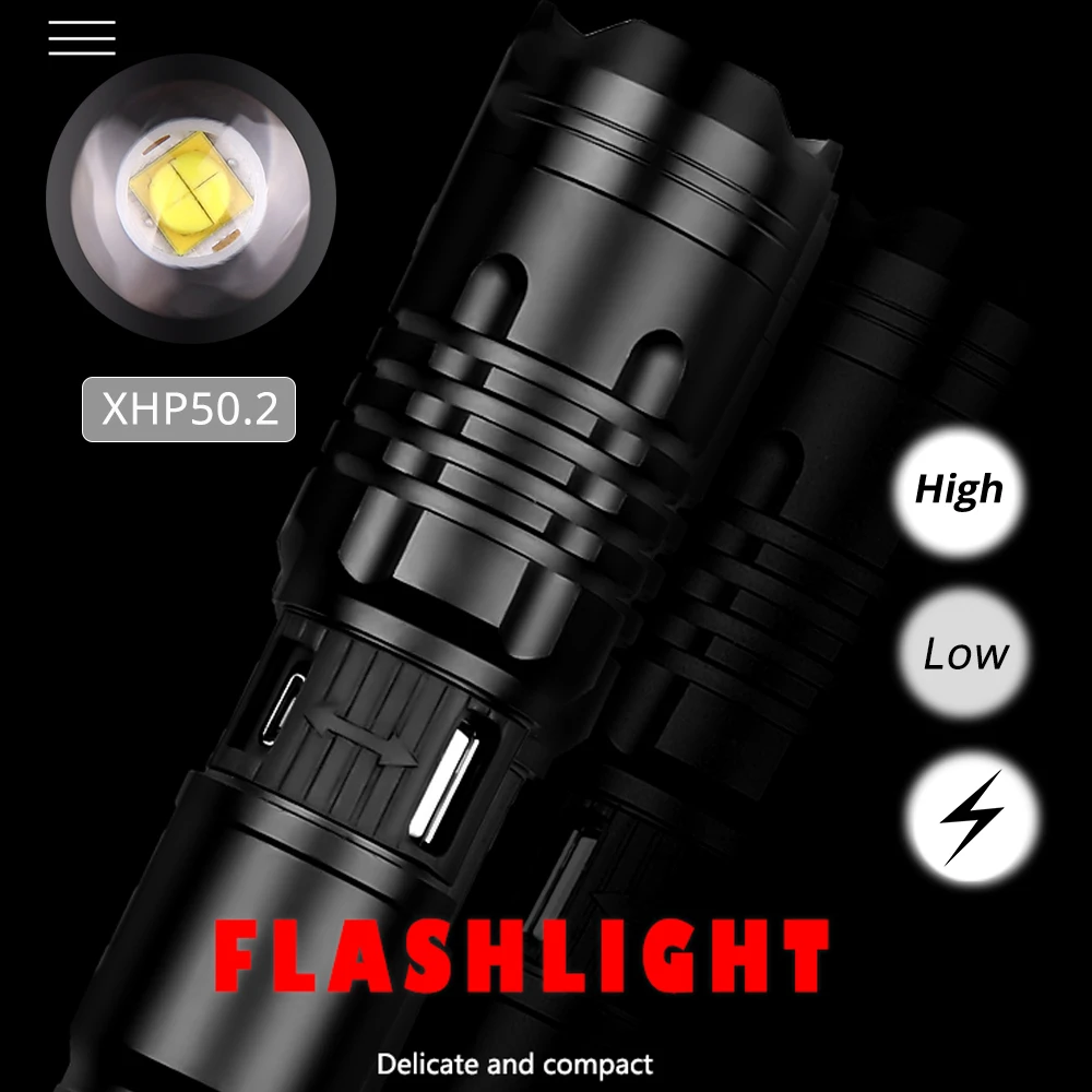 80000LM USB LED Flashlight XHP50 Rechargeable Waterproof Tactical Torch with 3 Modes Zoomable Handheld for Camping | Лампы и освещение