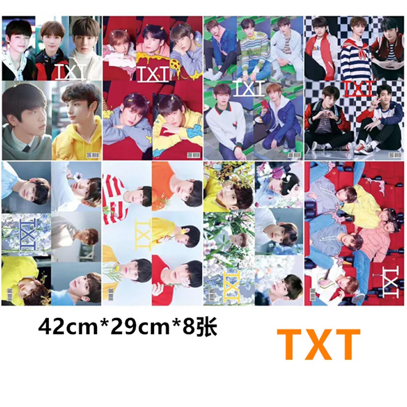 8 шт./лот KPOP TXT TAEHYUN SOOBIN HUENINGKAI BEOMGYU YEONJUN тисненые плакаты завтра X вместе Наклейки
