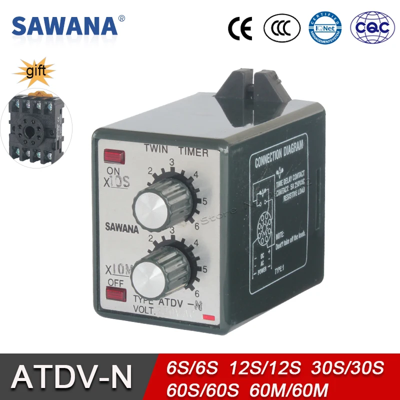 Электронное реле времени AC110V 220V 380V DC 24V 60s/60m SPDT ATDV-N 6S/6S 12S/12S 30s/30С 60С/60С 60 м/60 м