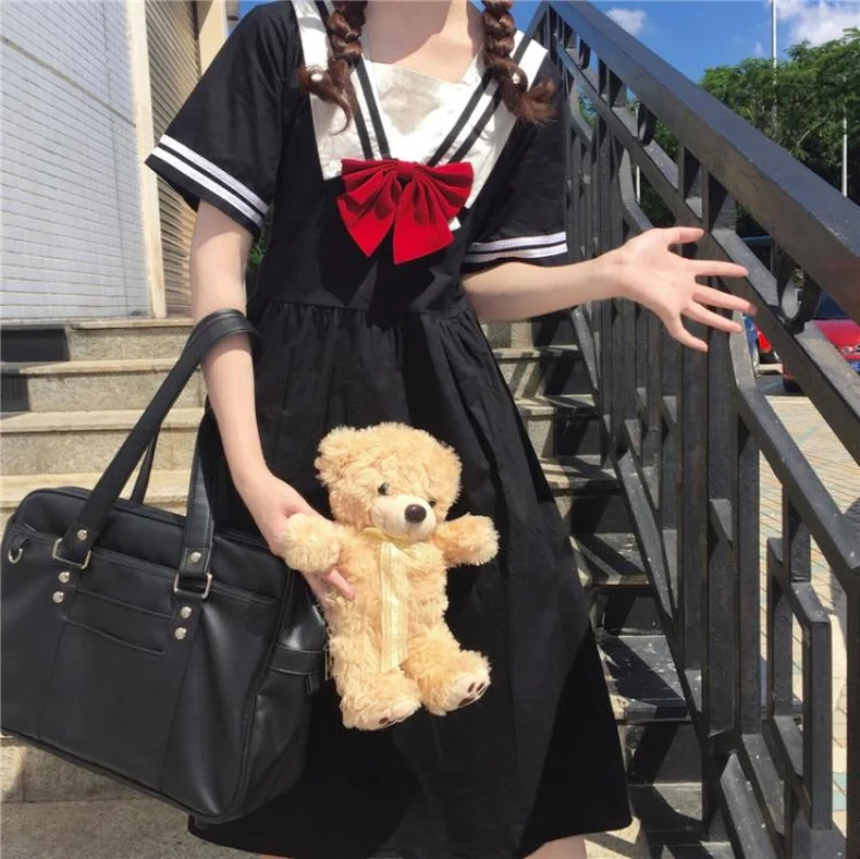 

Dresses Korean fashionBow Preppy Style Dress Summer 2021 New Sailor Collar Black and White Contrasting-Color Dress Kawaii