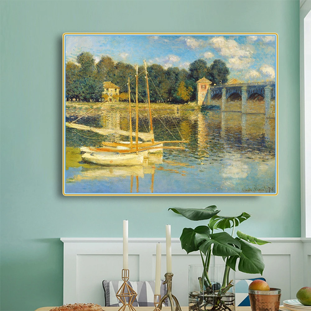 Citon Claude Monet《The Argenteuil Bridge》Canvas Art Oil Painting Artwork Picture Modern Wall Decor Home Living room Decoration | Дом и сад