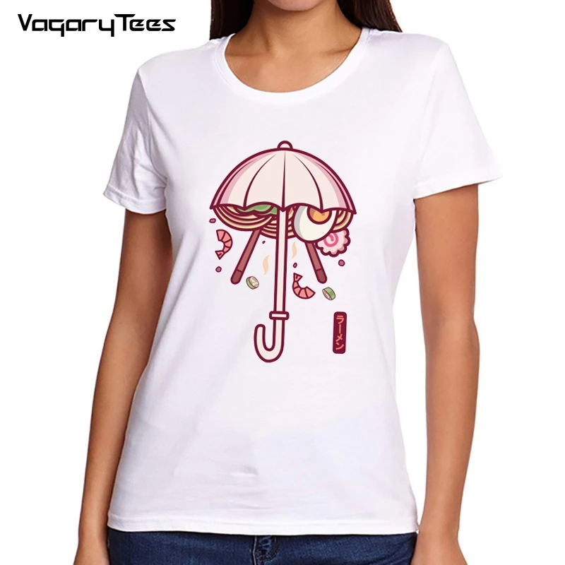 

Женская футболка с принтом рамен и зонтиков, в стиле Харадзюку