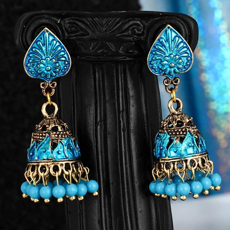 Индийские Jhumka серьги «Слоник» цыганские ювелирные изделия в стиле ретро этнические бусины в античном стиле висячие серьги с кисточками для женщин богемный подарок