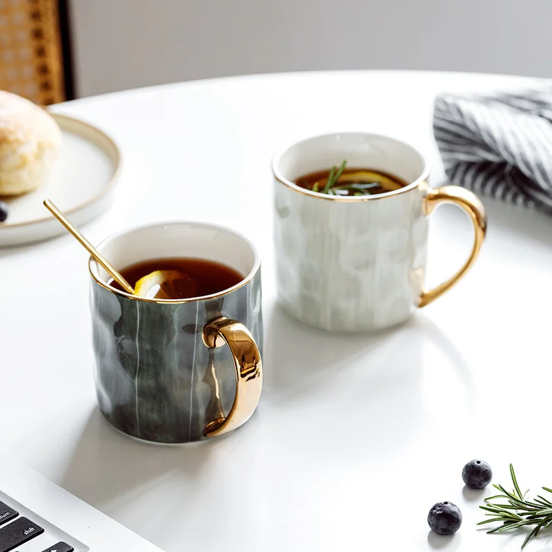 

Europe Style Bone China Mugs 250ml Creative Hammer Texture Tea Cup Light Luxury Office Milk Coffee Mug Ceramic Home Drinkware