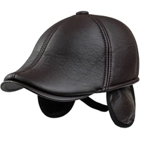 new winter beret caps for men pu leather solid beret hat british retro men thicken flat top cap boina hat