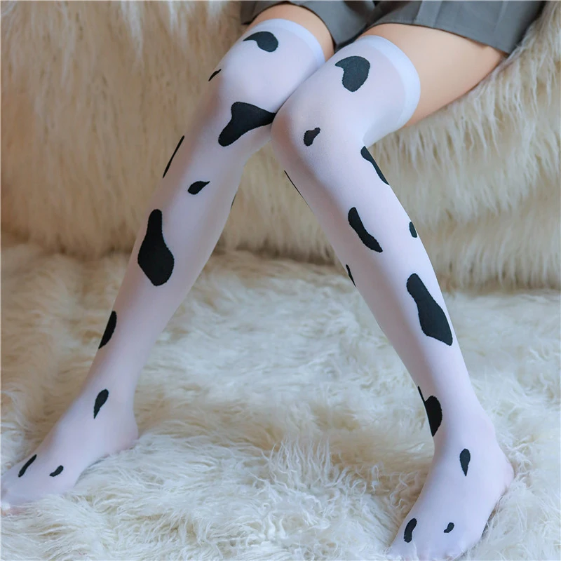 

Cow Thigh High Silk Stockings Sexy Lovely Lingerie Cosplay Costume Vintage Fashionable Girls Kawaii Cute Silk Stockings