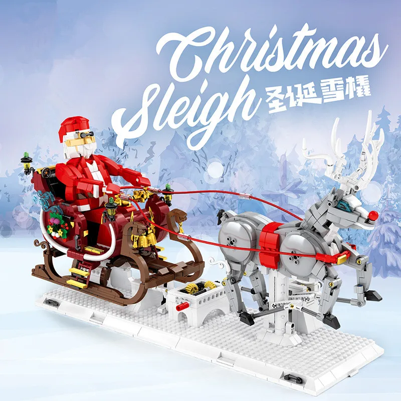 

2021 City high-tech Winter Village Christmas Santa Claus Sleigh Building Blocks DIY Bricks Toys Gifts For Girls