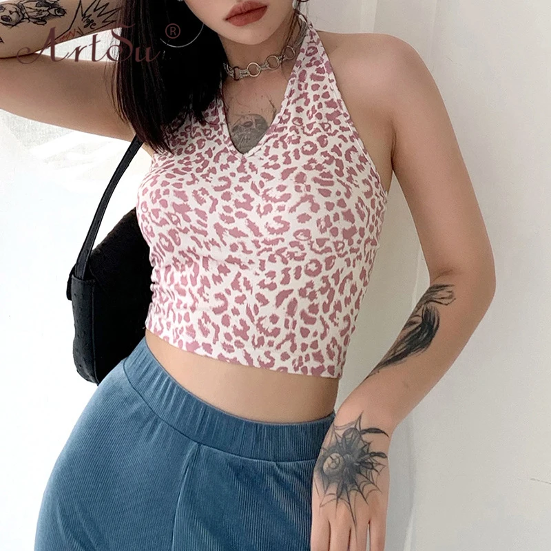 ArtSu Леопардовый принт сексуальные вечерние топы на бретелях женские бюстье с