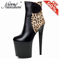 5 inches leopard print short boots platform boots high heels pole dance shoes stripper heels models pole dance shoes party retro