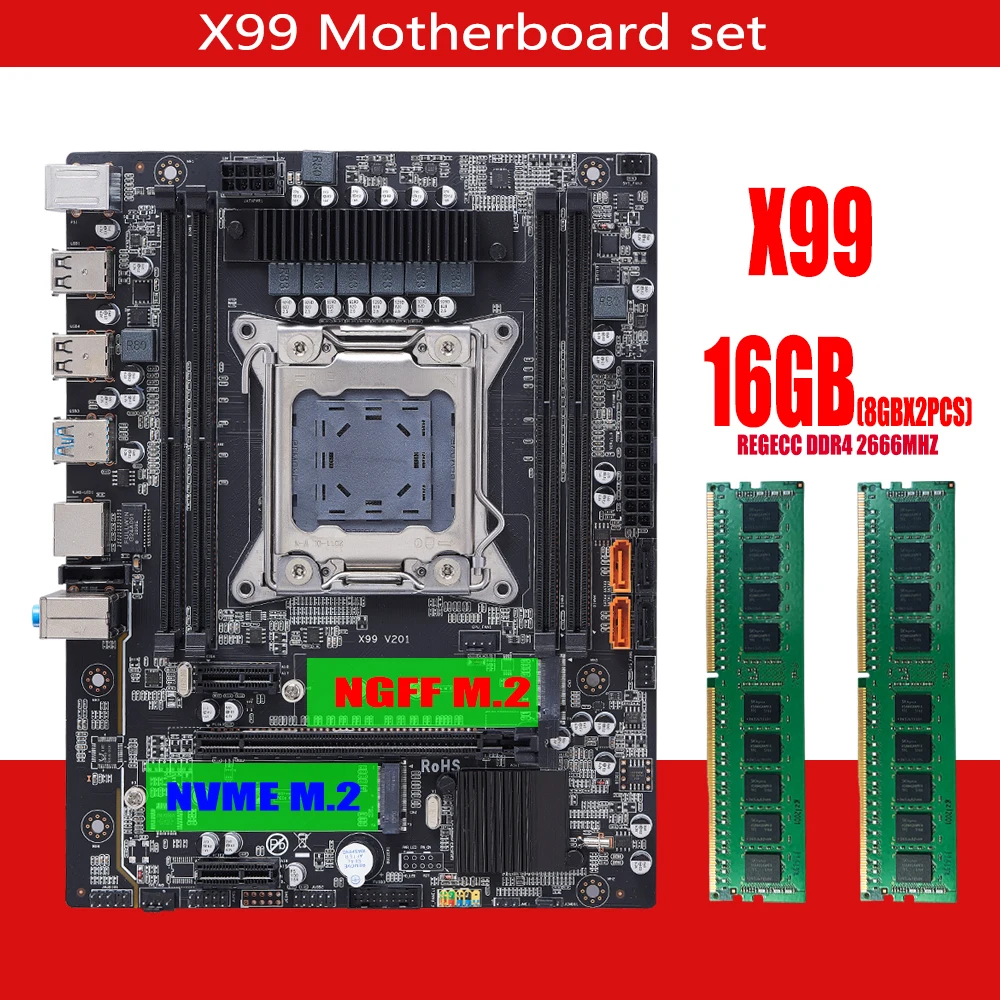 X99 материнская плата с 2*8G = 16 Гб DDR4 2666 МГц REGECC памяти комбо комплект NVME USB3.0 MATX