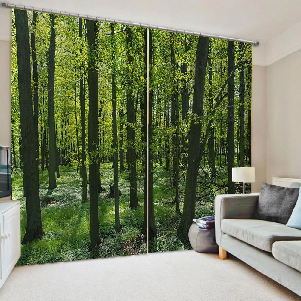 

Nature scenery green forest curtains Window Blackout Luxury 3D Curtains set For Bed room Living room Office blackout curtains