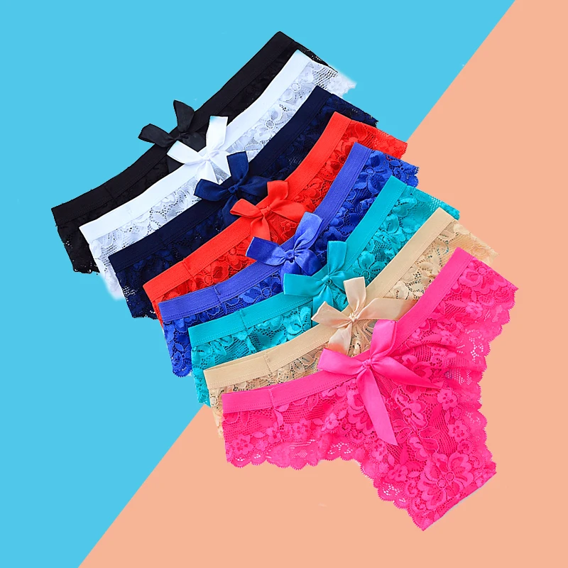 2/3 шт в упаковке сексуальные стринги Для женщин белье сплошной кружевной бант с