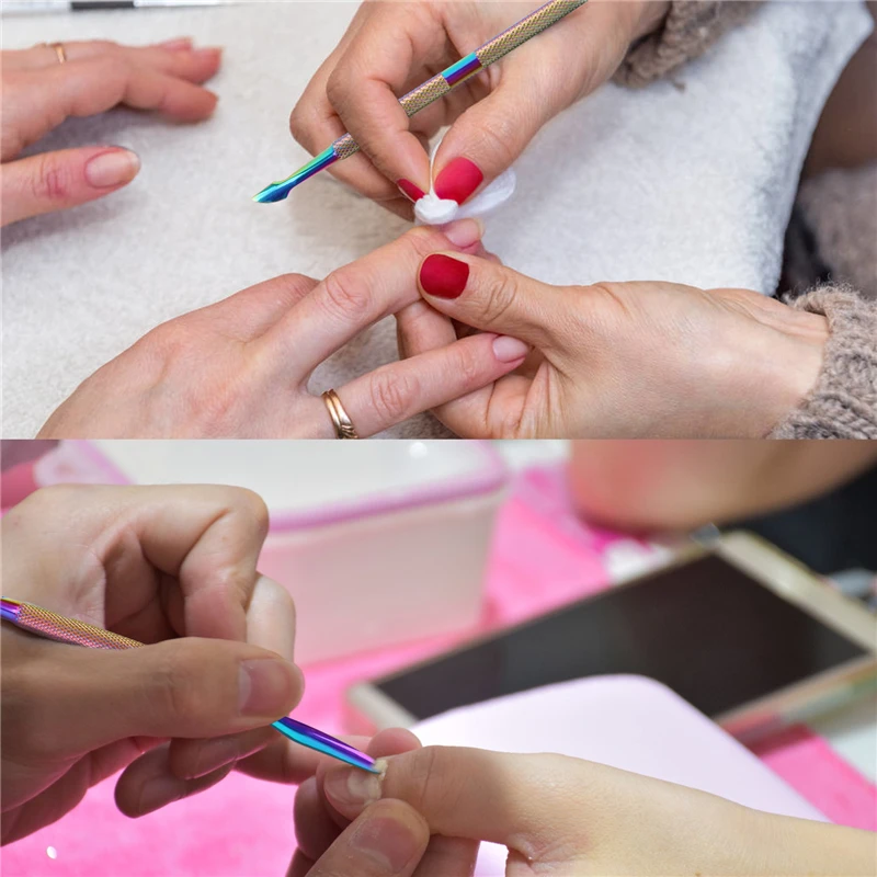 Пинцет двусторонний Радужный из нержавеющей стали для отодвигания кутикулы