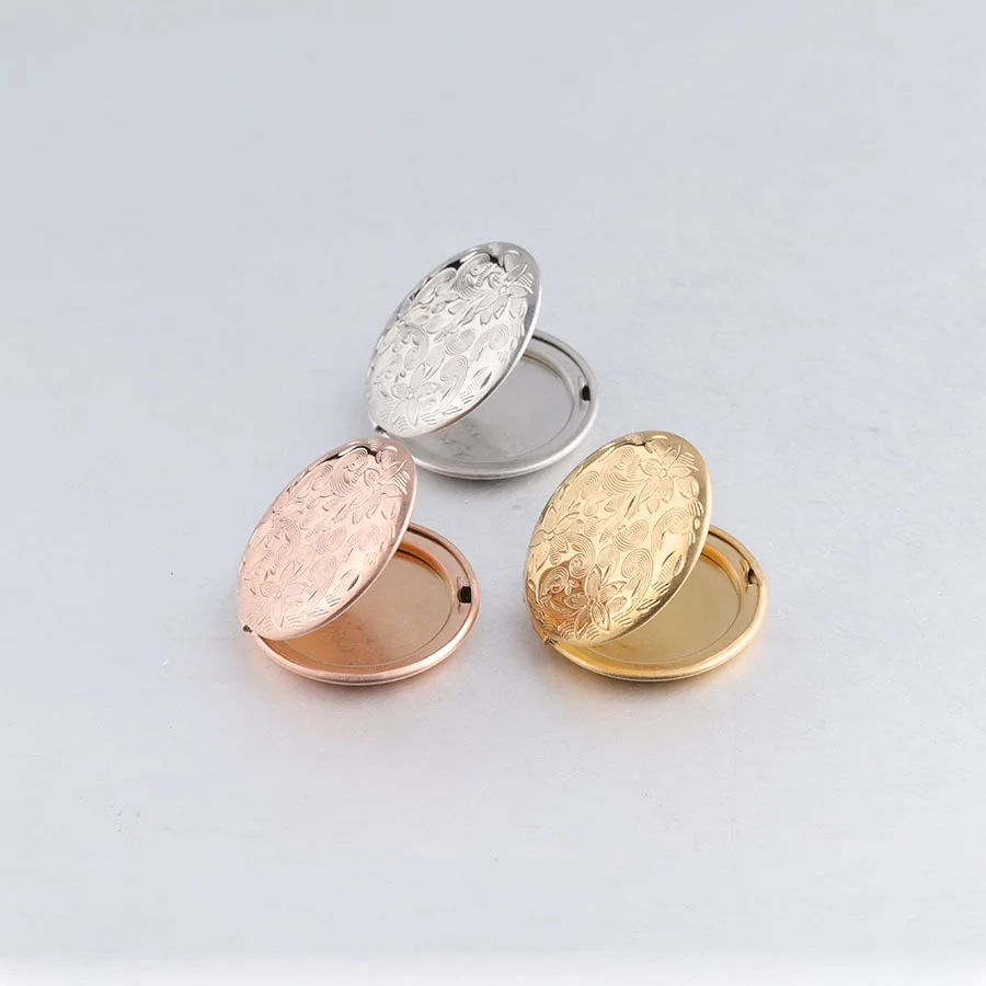 100% Stainless Steel Round Photo Locket Pendant For Jewelry Making Flower Pattern High Polished Wholesale 10pcs | Украшения и