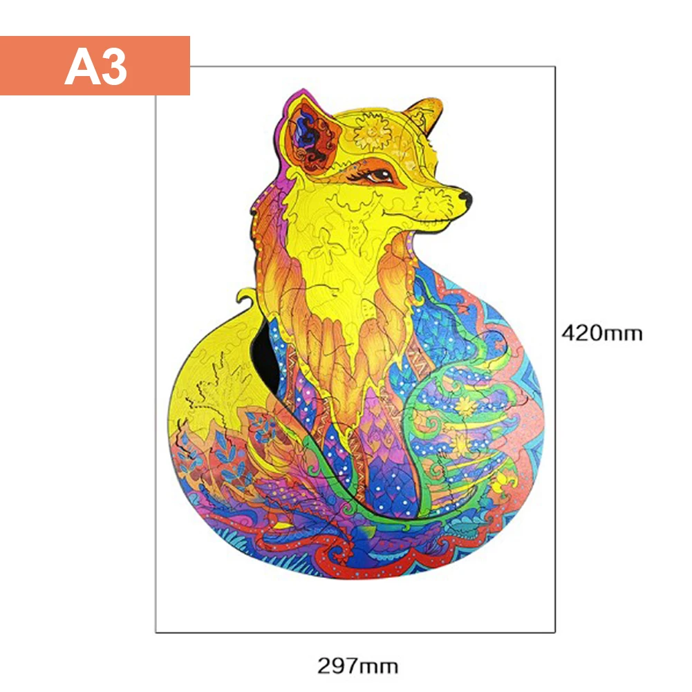 

DIY Wooden Fox Jigsaw Puzzle Board Set Toy Interesting Wooden Puzzles for Adults Kids Gifts Educational Games Board Game