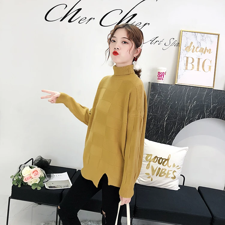 Новинка 2019 года осенне-зимняя модная женская одежда Однотонный свободный свитер
