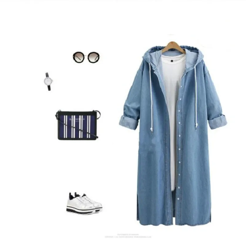 

2020 New Women's Coats Women Autumn Jean Jacket Casual Solid Women's Clothing Loose Long Women's Trench Coat