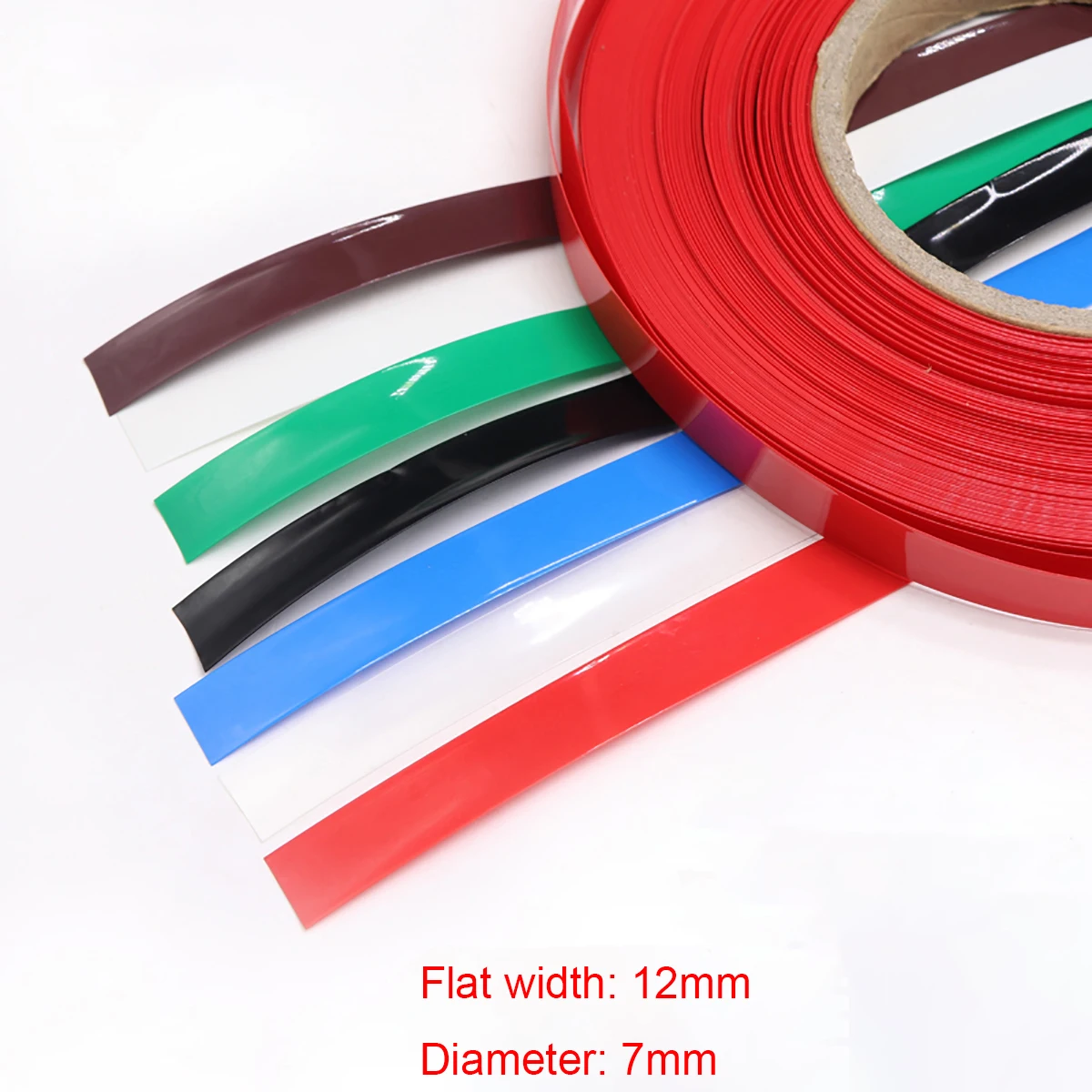 

5M Width 12mm Colorful PVC Heat Shrink Tube Dia 7mm Lithium Battery Insulated Film Wrap Protection Case Pack Wire Cable Sleeve