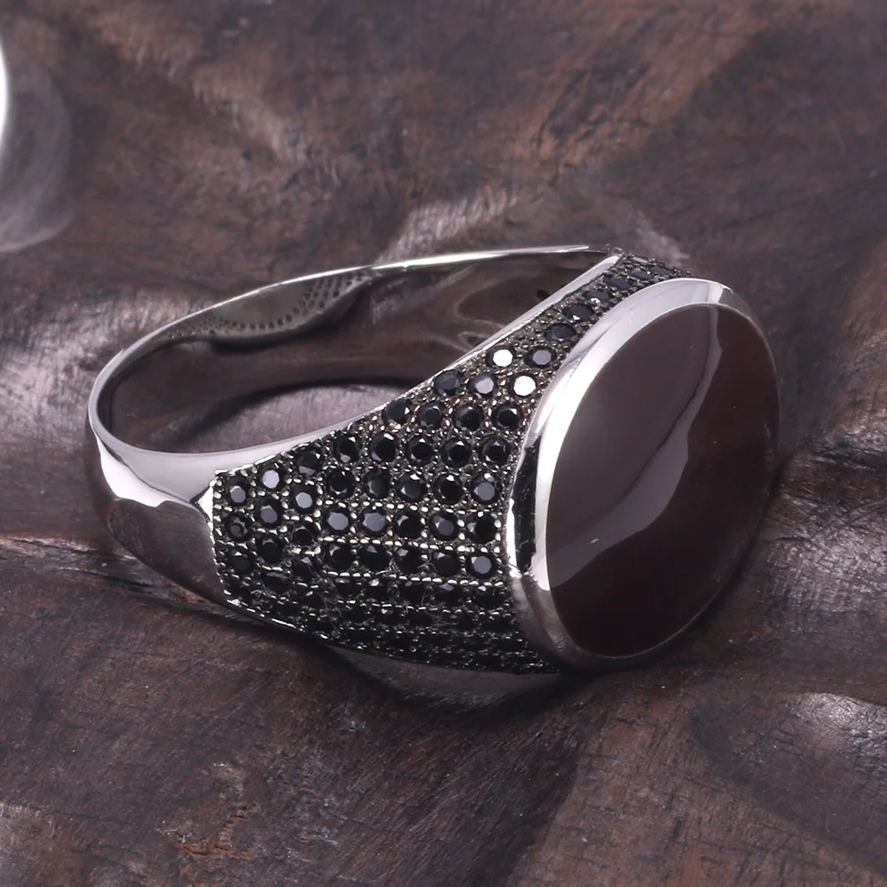 Гарантированное 925 пробы серебряные турецкие кольца для мужчин женщин с черным