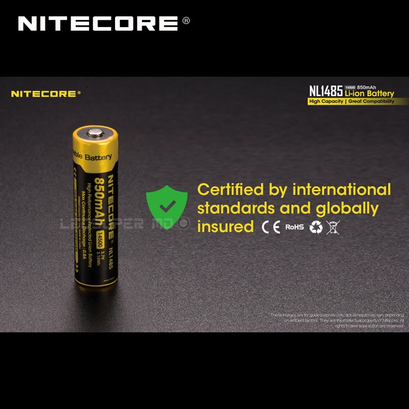 2 шт. высокопроизводительные перезаряжаемые литий ионные батареи Nitecore NL1485 850 мАч