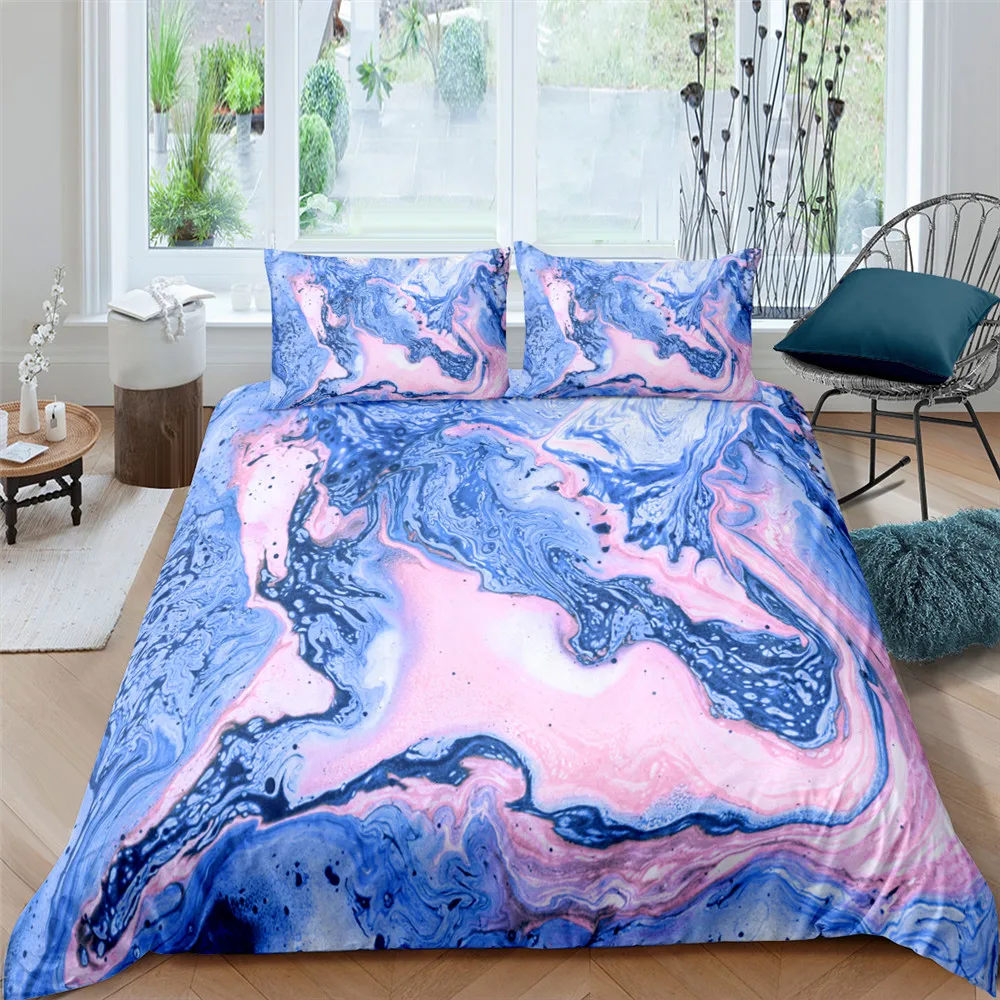 Красочный мраморный Комплект постельного белья пастельный розовый синий