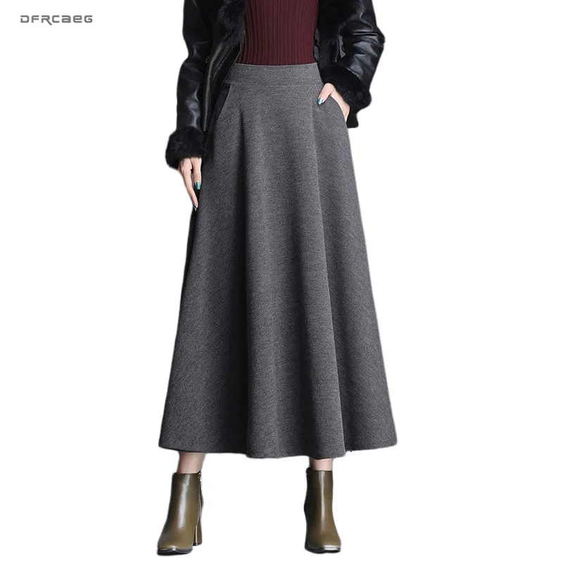 Женская Длинная шерстяная юбка черного и серого цвета размера плюс Повседневная