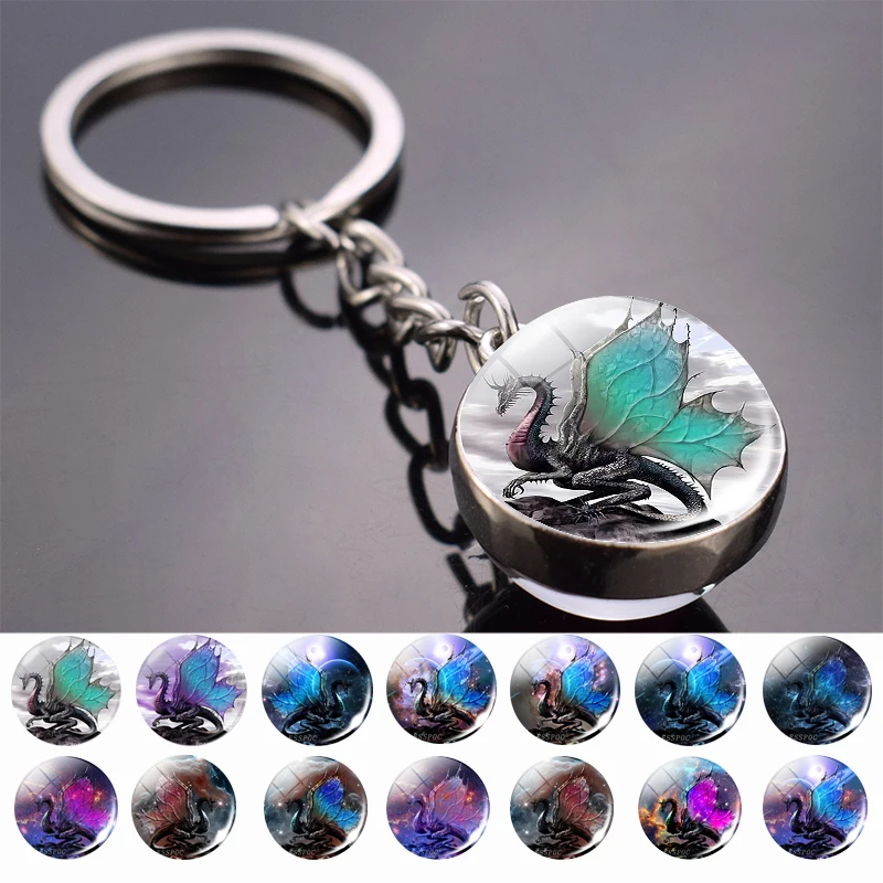 

Fantasy Style Keychains Dragon Art Picture Glass Ball Key Chain Keyrings Pendant Keyholder Jewellery Wholesale Dropshipping