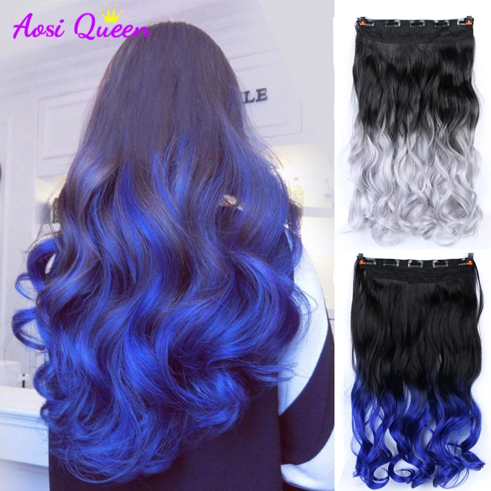 

AS Ombre Synthetic Natural Black Blonde Pink wig water ripple invisible fishing line hair No Clip Wave Halo Hair Extensionsn