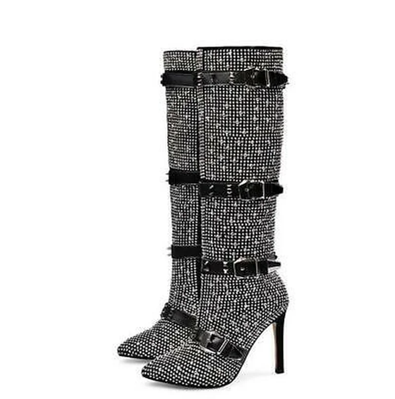 Ladiesn Stilettos High Heel Ankle/knee Thigh Boots Studded Rhinestones Shoes Crystal Womens Genuine Leather Belt Buckle Sz | Обувь