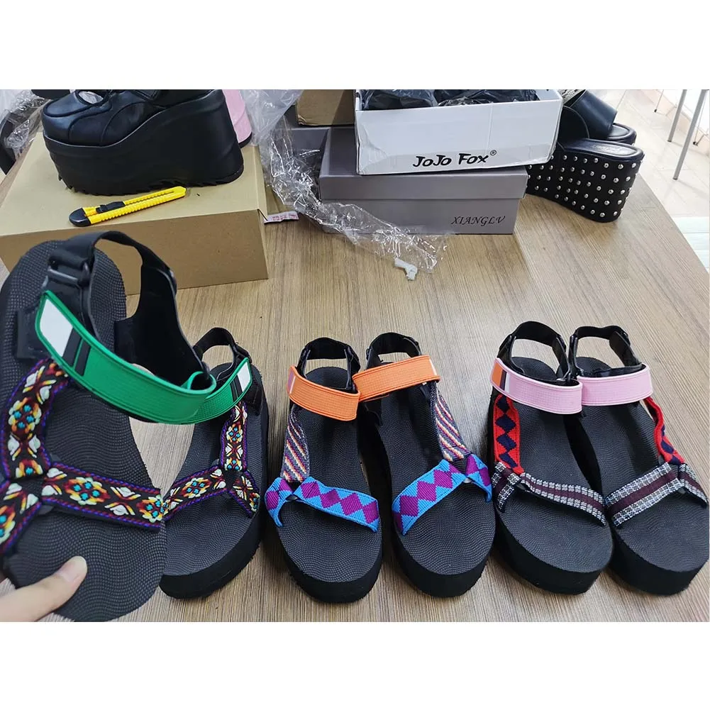 

DORATASIA INS Brand New Female Sandals Mixed Color Hook Loop Platform Cool Sandals Women Rome Retro Casual Leisure Women Shoes