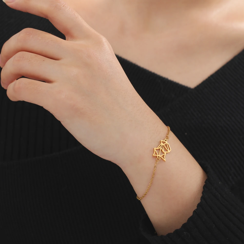 Skyrim Женский браслет из нержавеющей стали золотого цвета с изображением оригами