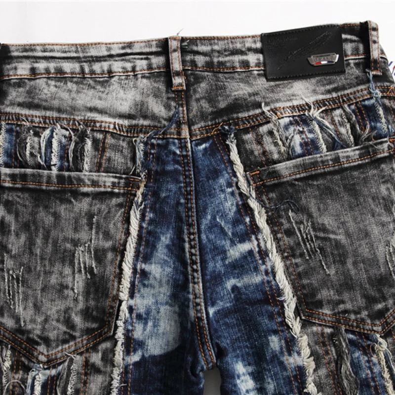 2021 Vibe Style Color Block Patchwork Retro Washed Men Pencil Jeans Trousers Hip Hop Stretch Slim Denim Pants Pantalones Hombre