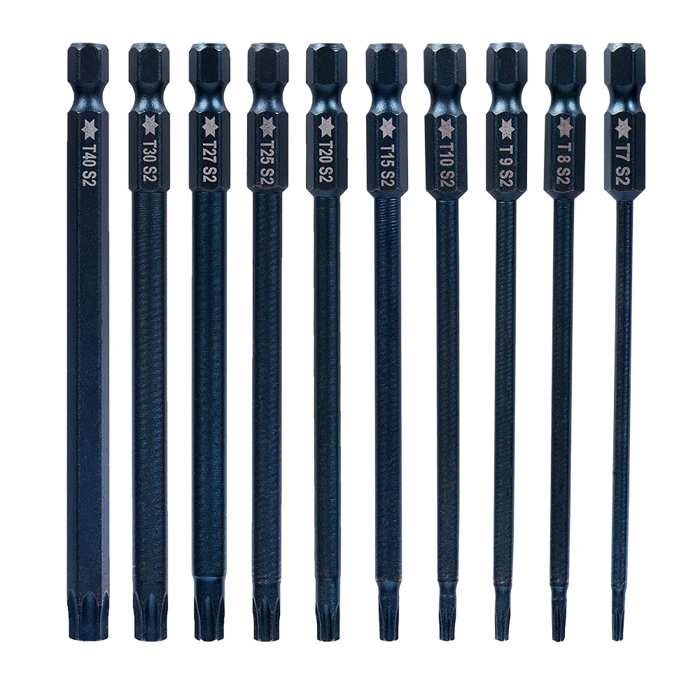

10pcs T7-T40 Magnetic Torx Screwdriver Bits 1/4 Inch Hex Electric Security Screwdriver Drill Set with Hole Hand Tool