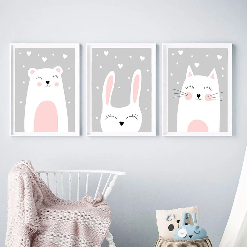 Милые животные мультфильм белый медведь холст украшение живопись улыбка кот