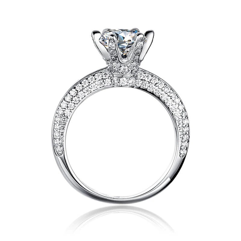 

White Gold Plated 925 silver 1ct MoissaniteS Side Stone Cubic Zirconia Ring Jewlery Party Anniversary Gift For Girlfriend M13A