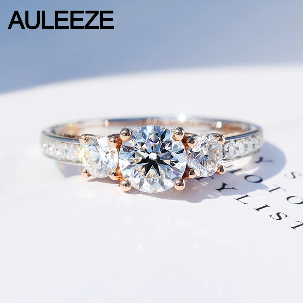 AULEEZE 14k кольцо из белого розового золота Три камня дизайн D Цвет 1 карат муассанит обручальные Обручальные кольца для женщин