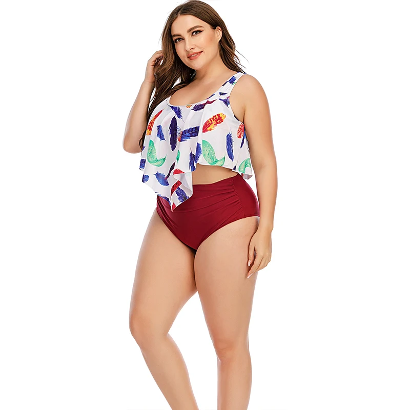 

Luren Plus Size Swimwear Ruffled Sexy Two-piece Swimsuit Women High Waist Printed Bikini Swimsuit Women L-5XL Beach Swimsuit