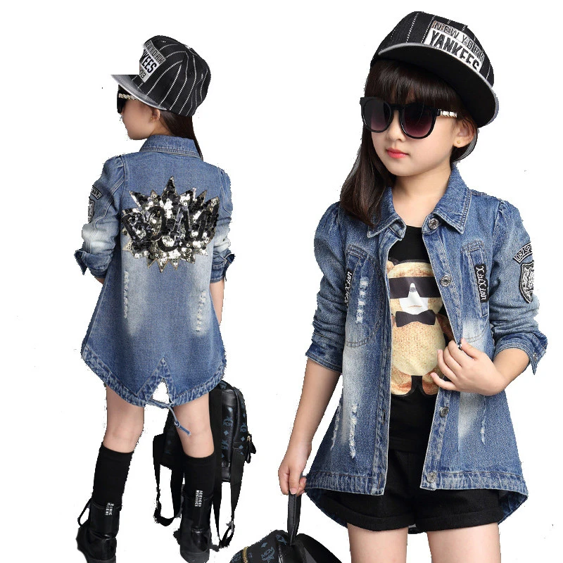 

Детская джинсовая куртка, осенний кардиган для девочек, пальто и верхняя одежда с длинными рукавами для девочек, стиль принцессы размер на п...