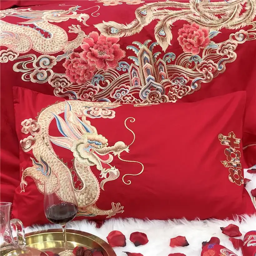 Египетский хлопок китайские свадебные красные постельное белье шикарный