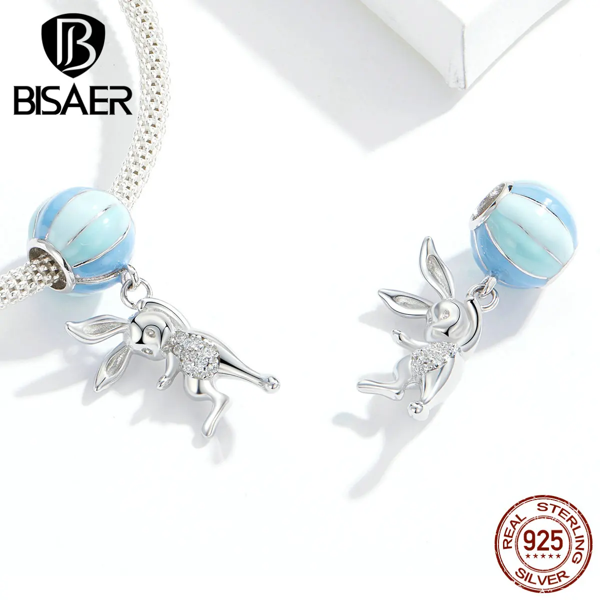 BISAER 925 пробы серебряные Очаровательные Подвески с милыми животными Серия Летающий кролик подходят для женщин браслеты с подвесками DIY Ювелирные изделия HSC1303