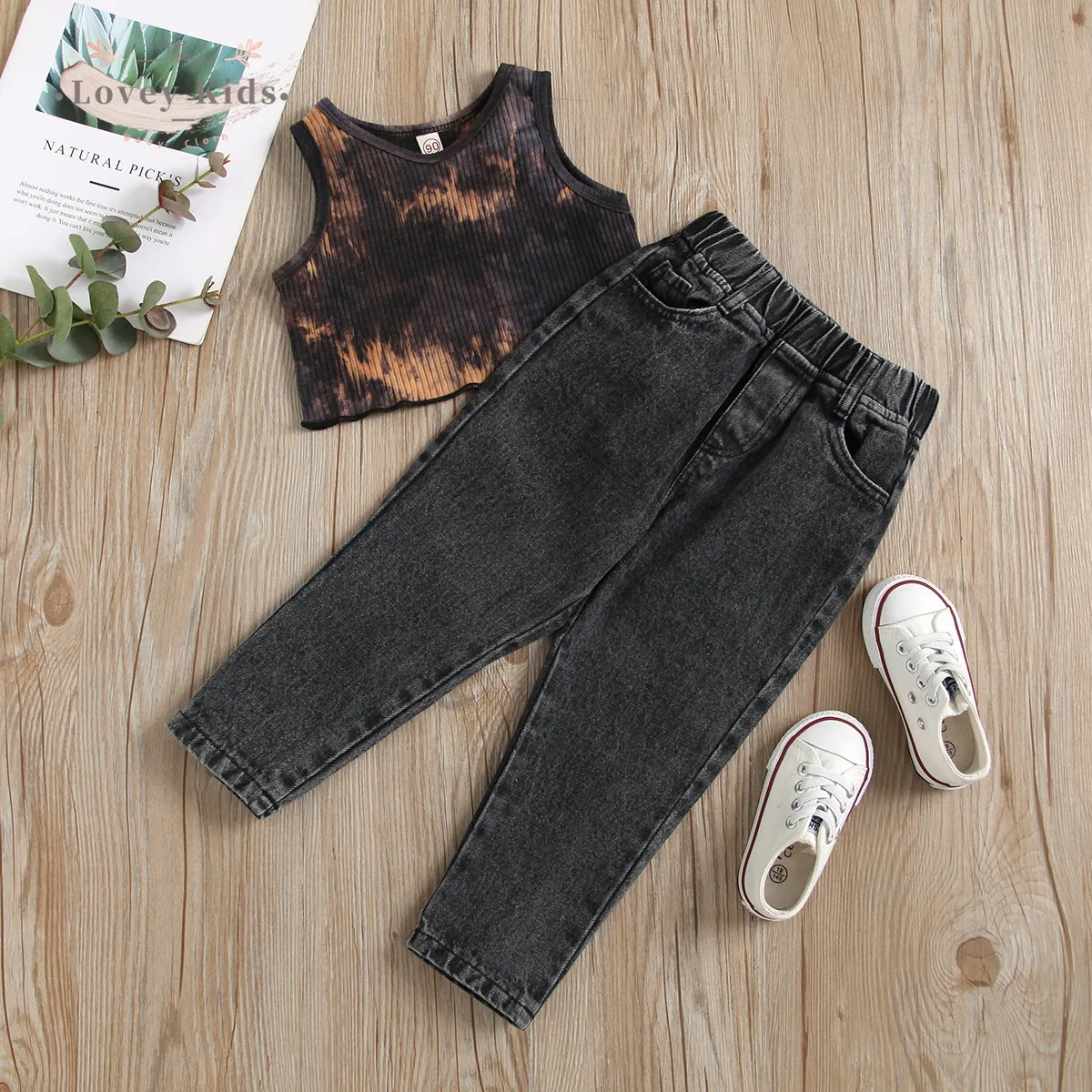 

2 шт./комплект, хлопковые футболки с круглым вырезом и джинсовые брюки