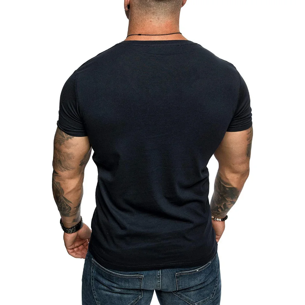 Мужские футболки лето 2020 повседневная мужская Однотонная футболка с коротким рукавом и V образным вырезом