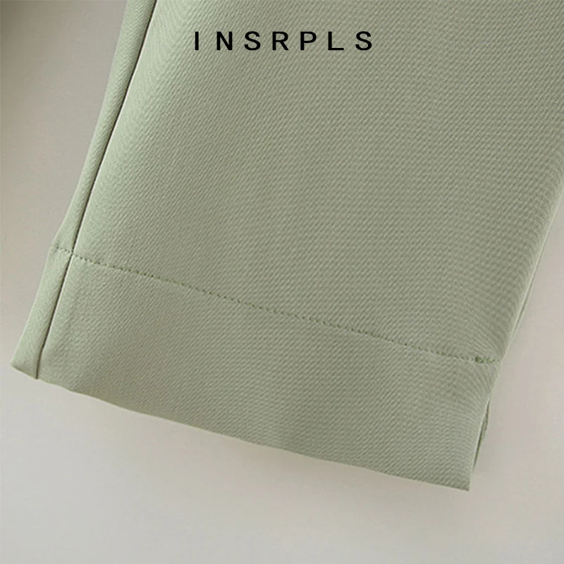 

INSRPLS Women Fashion With Drawstring Tied Straight Pants Vintage High Waist Side Pockets Female Ankle Trousers Mujer